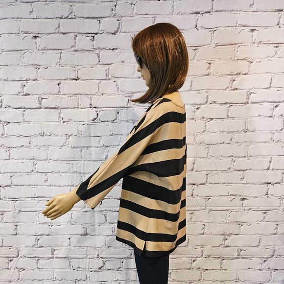 THE LOFT - striped tan/black lightweight 3/4 sleeve blouse - Picture 8 of 10